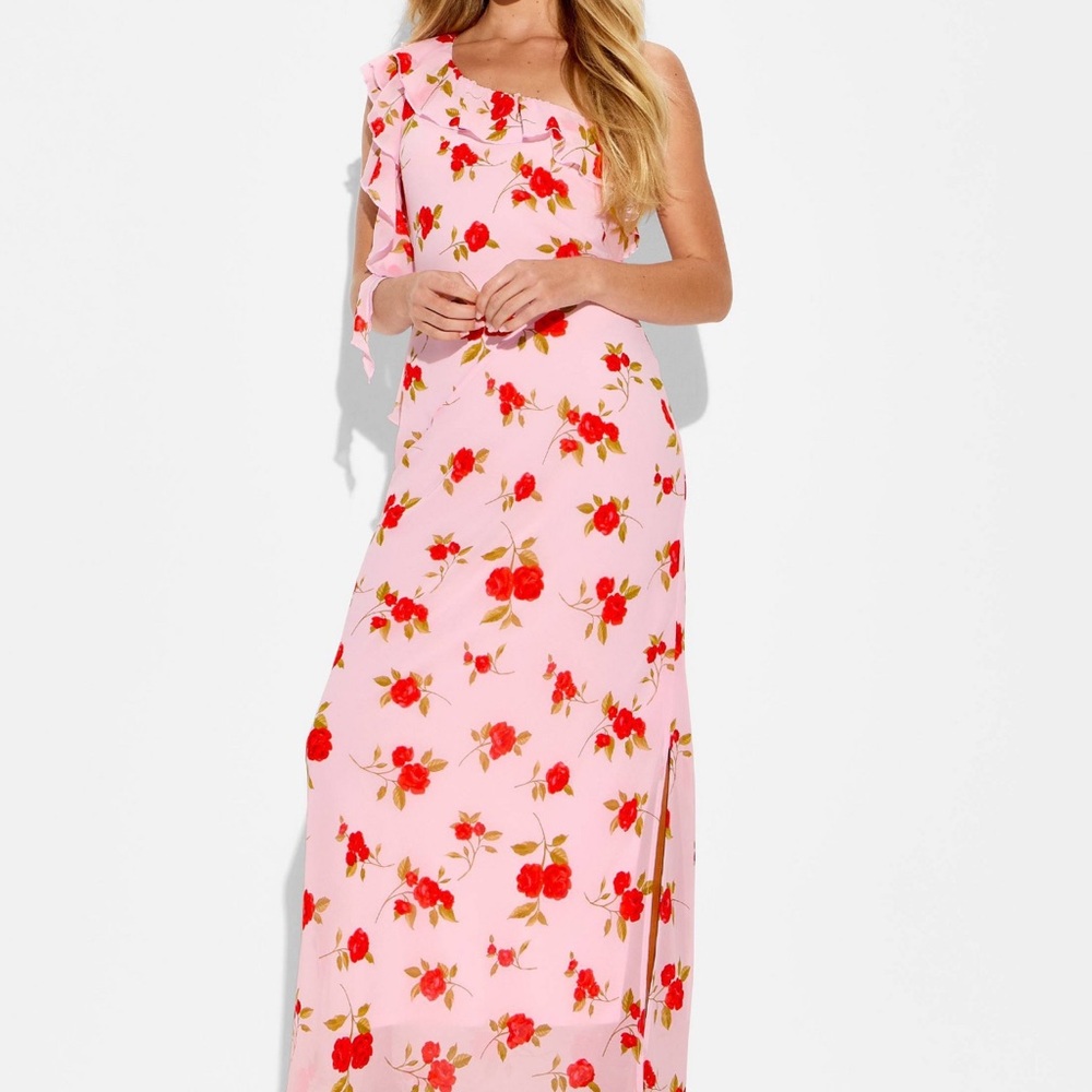 Floral One-Shoulder Pink Dress